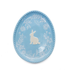 Imagem de PRATO OVAL AZUL EM PORCELANA DE PÁSCOA COM DETALHES BRANCOSM - TOK DA CASA - Cromus Embalagens Ind. E Com. Ltda