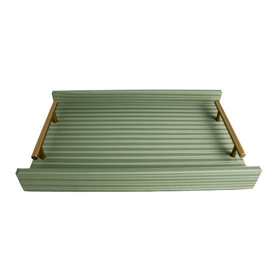 Imagem BANDEJA RETANGULAR VERDE EM MDF COM ALÇA EM METAL E LISTRAS 3D 4X35X22 CM - ENTRECASA