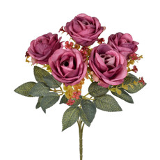 Imagem de BUQUÊ DECORATIVO DE ROSAS LAVANDA OUTONADO EM PLÁSTICO MOLDÁVEL 31X17 CM - GRILLO - Grillo Ltda