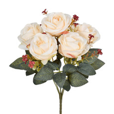 Imagem de BUQUÊ DECORATIVO DE ROSAS BEGE OUTONADO EM PLÁSTICO MOLDÁVEL 31X17 CM - GRILLO - Grillo Ltda