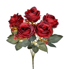 Imagem de BUQUÊ DECORATIVO DE ROSAS VERMELHAS OUTONADO EM PLÁSTICO MOLDÁVEL 31X17 CM - GRILLO - Grillo Ltda