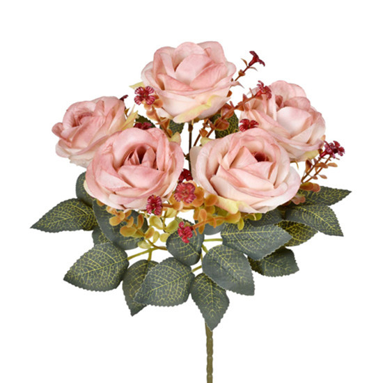 Imagem BUQUÊ DECORATIVO DE ROSAS COR ROSA OUTONADO EM PLÁSTICO MOLDÁVEL 31X17 CM - GRILLO
