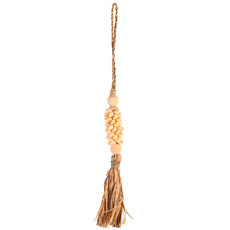 Imagem de TASSEL DE MADEIRA COM BÚZIOS AMARELOS E PALHA NATURAL 40X5 CM - CONCHAS ARTESANATO - Conchas Artesanato Ltda