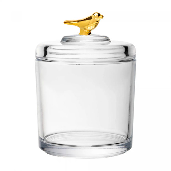 Imagem POTE EM CRISTAL ECOLÓGICO COM TAMPA GOLDEN BIRD 12X8 CM - WOLFF