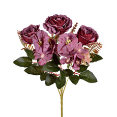 Imagem de BUQUÊ MISTO DECORATIVO DE ROSAS PEÔNIA E PETUNIA VINHO EM PLÁSTICO MOLDÁVEL - GRILLO - Grillo Ltda