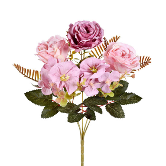 Imagem BUQUÊ MISTO DECORATIVO DE ROSAS PEÔNIA E PETUNIA LAVANDA EM PLÁSTICO MOLDÁVEL - GRILLO