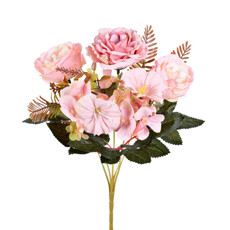 Imagem de BUQUÊ MISTO DECORATIVO DE ROSAS PEÔNIA E PETUNIA SALMÃO EM PLÁSTICO MOLDÁVEL - GRILLO - Grillo Ltda