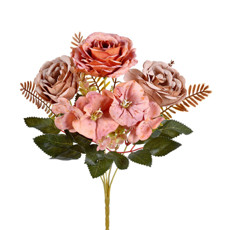 Imagem de BUQUÊ MISTO DECORATIVO DE ROSAS PEÔNIA E PETUNIA LARANJA EM PLÁSTICO MOLDÁVEL - GRILLO - Grillo Ltda