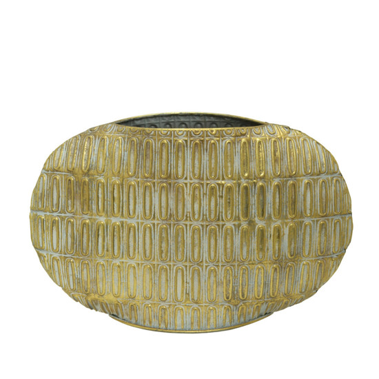 Imagem VASO DECORATIVO RELEVADO EM METAL DOURADO 24X41X11 CM - MABRUK