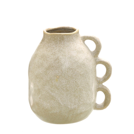 Imagem VASO DECORATIVO EM CERÂMICA BEGE COM ALÇAS 21X19X16 CM - MABRUK