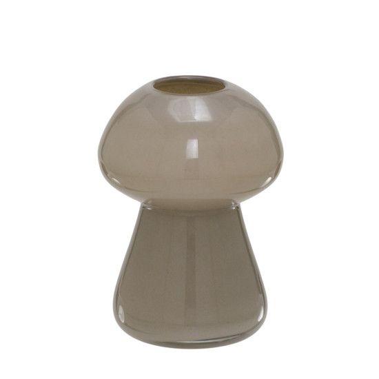 Imagem VASO DECORATIVO FORMATO COGUMELO EM VIDRO MARROM LEITOSO 20X15X15 CM - MABRUK