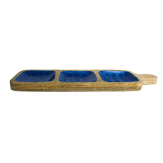Imagem de PETISQUEIRA EM MADEIRA RETANGULAR COM 3 DIVISÓRIAS AZUL 3X47X14 - ENTRECASA - Inverno Verao Comercio De Modas E Decoracao Eireli