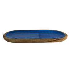 Imagem de PETISQUEIRA OVAL EM MADEIRA REVESTIDA EM RESINA AZUL TEXTURA ESCAMA - ENTRECASA - Inverno Verao Comercio De Modas E Decoracao Eireli