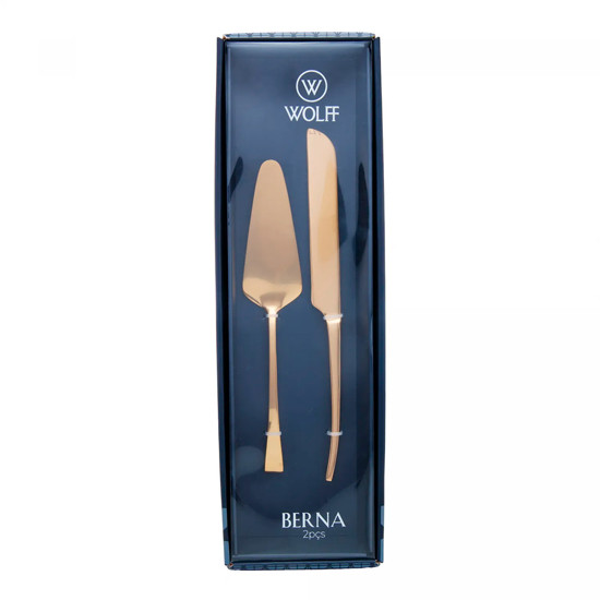 Imagem CONJUNTO BERNA 2 PEÇAS PARA SERVIR BOLO EM AÇO INOX DOURADO - WOLFF