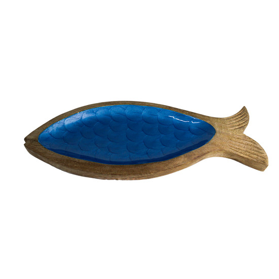 Imagem PETISQUEIRA FORMATO PEIXE EM MADEIRA E RESINA AZUL TEXTURA ESCAMA - ENTRECASA