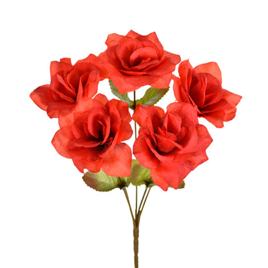 Imagem BUQUÊ DECORATIVO DE 5 ROSAS VERMELHO OUTONO EM PLÁSTICO MOLDÁVEL 30X14CM - GRILLO