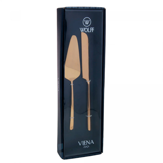 Imagem CONJUNTO VIENA 2 PEÇAS PARA SERVIR BOLO EM AÇO INOX DOURADO - WOLFF