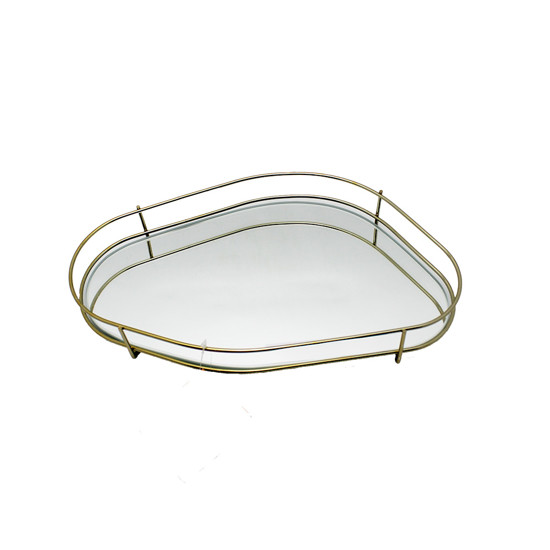 Imagem BANDEJA FENCE ORGÂNICA ESPELHADA EM METAL DOURADO 4X29X17CM - HARA
