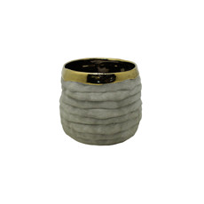 Imagem de VASO DECORATIVO EM CERÂMICA COR CINZA COM BORDA DOURADA 12X15X15 CM - MABRUK - Mabruk Importacao E Comercio Ltda