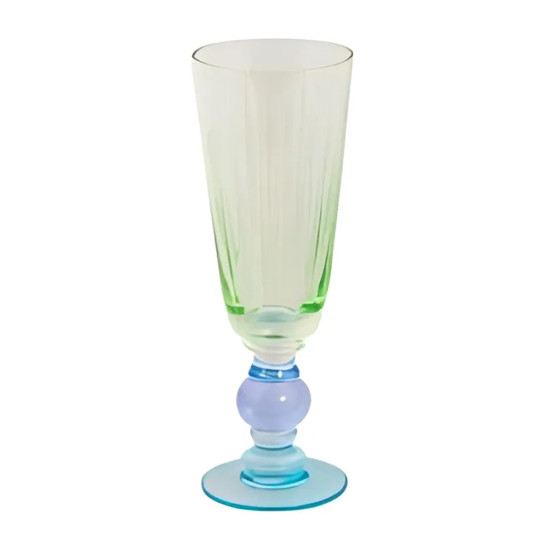 Imagem TAÇA DE ESPUMANTE 250ML EM VIDRO VERDE E BASE AZUL 22X6,5CM - RIBEIRO E PAVANI