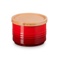 Imagem de POTE VERMELHO EM CERÂMICA 220ML COM TAMPA DE MADEIRA 6X10X10CM - LE CREUSET - Le Creuset Do Brasil 