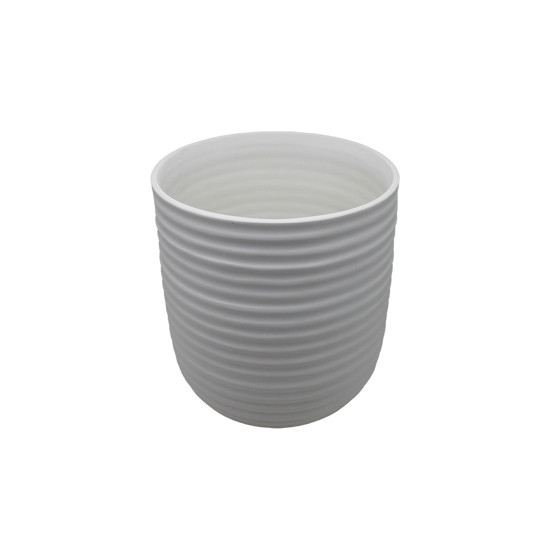 Imagem CACHEPOT FRIZADO DECORATIVO BRANCO EM CERÂMICA 27X23X23CM - CERÂMICA ANA MARIA
