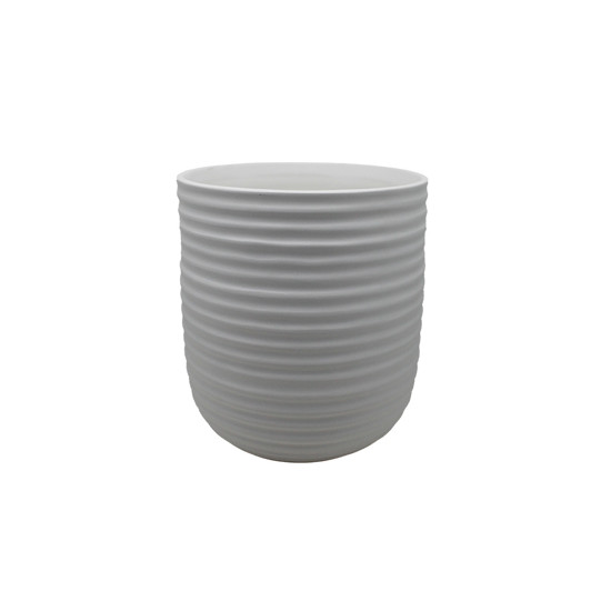 Imagem CACHEPOT FRIZADO DECORATIVO BRANCO EM CERÂMICA 27X23X23CM - CERÂMICA ANA MARIA