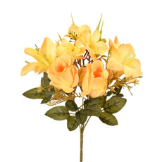 Imagem de BUQUÊ MISTO DECORATIVO DE ROSA LÍRIO E ORQUÍDEA AMARELA EM PLÁSTICO 30X17CM - GRILLO - Grillo Ltda