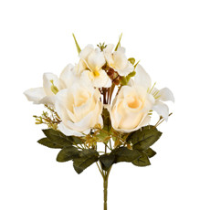 Imagem de BUQUÊ MISTO DECORATIVO DE ROSA LÍRIO E ORQUÍDEA CHAMPANHE EM PLÁSTICO - GRILLO - Grillo Ltda