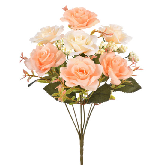 Imagem BUQUÊ DECORATIVO DE ROSAS SALMÃO EM PLÁSTICO MOLDÁVEL 30X17CM - GRILLO