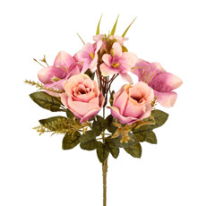 Imagem de BUQUÊ MISTO DECORATIVO DE ROSA LÍRIO E ORQUÍDEA LAVANDA OUTONO EM PLÁSTICO - GRILLO - Grillo Ltda