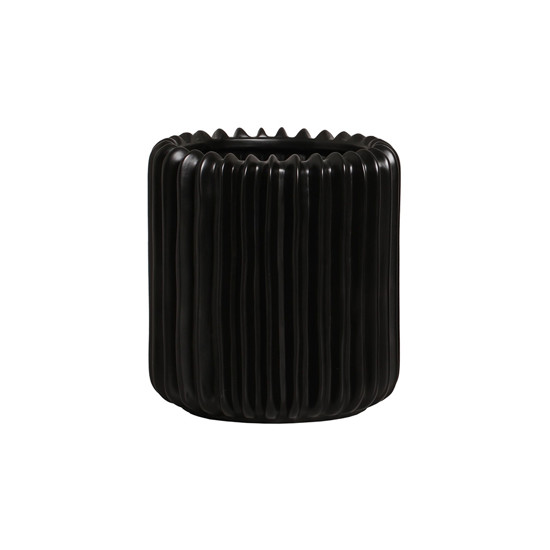 Imagem VASO DECORATIVO ESTRIADO EM CERÂMICA PRETO FOSCO 20,5X19CM - CERÂMICA MAZZOTTI