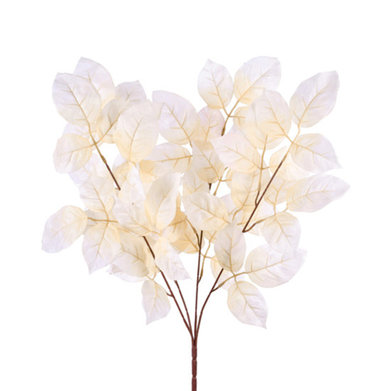 Imagem HASTE DECORATIVA DE FOLHAS DE ROSEIRA COR BEGE EM PLÁSTICO MOLDÁVEL 55X44CM - GRILLO