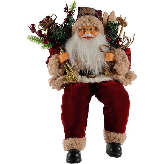 Imagem PAPAI NOEL SENTADO COM SACO E ESQUI DECORATIVO 30X22X15CM - MAGIZI
