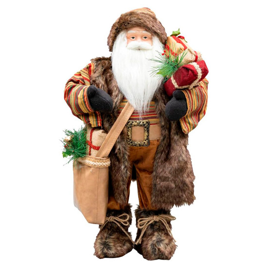 Imagem PAPAI NOEL DECORATIVO COM CASACO DE PELE SINTÉTICO E PRESENTES 62X30X16CM - MAGIZI