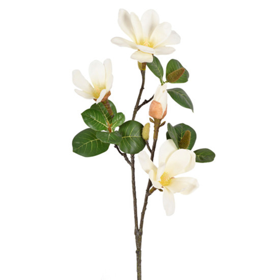 Imagem HASTE DECORATIVA MAGNÓLIA CREME TOQUE REAL EM PLÁSTICO MOLDÁVEL 76X17CM - GRILLO