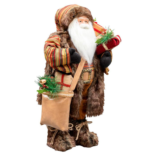 Imagem PAPAI NOEL DECORATIVO COM CASACO DE PELE SINTÉTICO E PRESENTES 62X30X16CM - MAGIZI