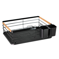 Imagem de ESCORREDOR EM METAL PRETO COM DETALHES EM MADEIRA 14X43X32CM - TUUT - Yangzi Brasil Corporation S A 