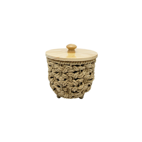 Imagem CESTA REDONDA EM PALHA CESTARIA E TAMPA BEGE 14X13X13CM - ENTRECASA