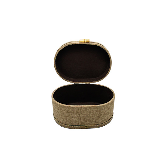 Imagem CAIXA OVAL DECORATIVA EM MDF REVESTIDA EM LONA MARROM 13X24X18CM - ENTRECASA