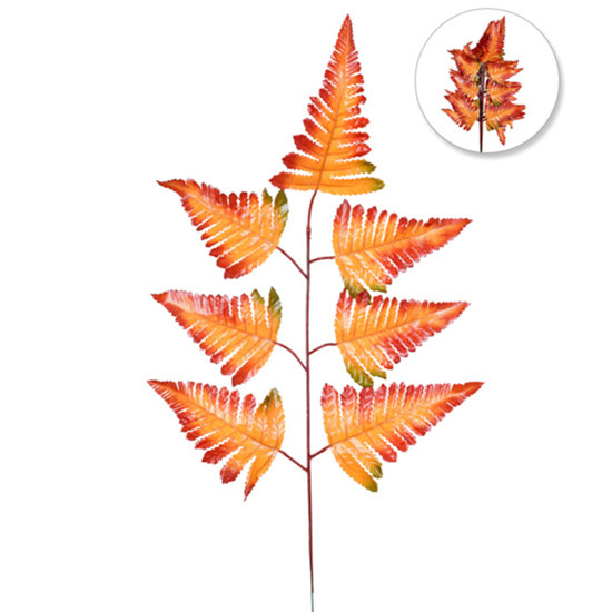 Imagem HASTE DE FOLHAS DE SAMAMBAIA LARANJA EM PLÁSTICO MOLDÁVEL 58X25CM - GRILLO