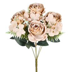 Imagem de BUQUÊ DECORATIVO DE ROSAS CAFÉ CLARO E COMPLEMENTOS 43X24CM - GRILLO - Grillo Ltda