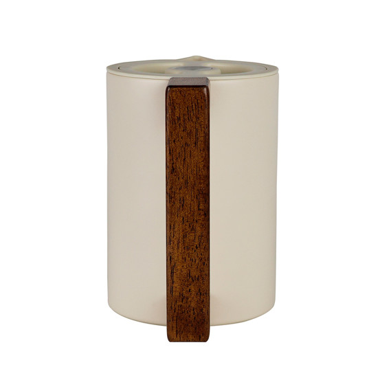 Imagem GARRAFA TÉRMICA BEGE 600ML EM AÇO INOX E ALÇA EM MADEIRA 15X17X12CM - TUUT