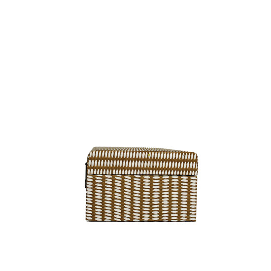 Imagem CAIXA DECORATIVA EM MDF REVESTIDO COR PALHA E BRANCO 13X30X21CM - LUCATTI