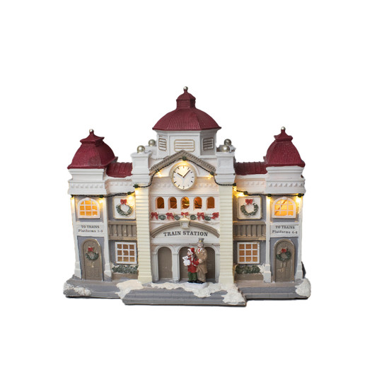 Imagem ESTAÇÃO DE TREM NATALINA DECORATIVA COLORIDA EM RESINA COM LED 27X30X10 CM