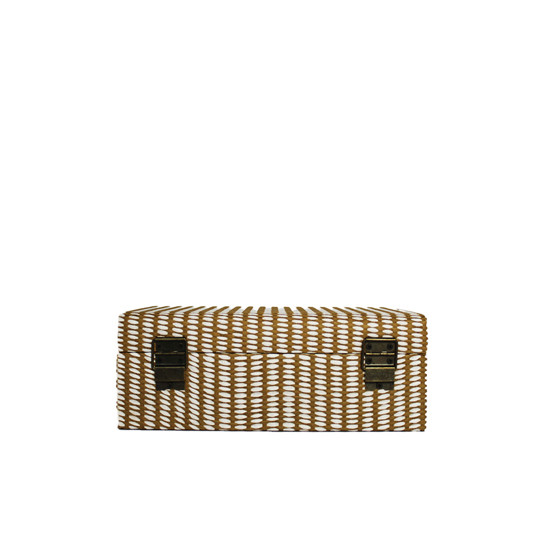 Imagem CAIXA DECORATIVA EM MDF REVESTIDO COR PALHA E BRANCO 13X30X21CM - LUCATTI