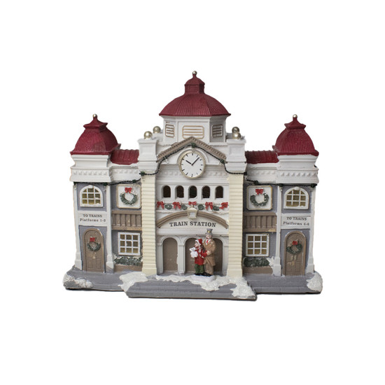 Imagem ESTAÇÃO DE TREM NATALINA DECORATIVA COLORIDA EM RESINA COM LED 27X30X10 CM