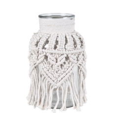 Imagem de VASO DE VIDRO DECORATIVO REVESTIDO COM MACRAMÉ BRANCO 25X15CM - GRILLO - Grillo Ltda