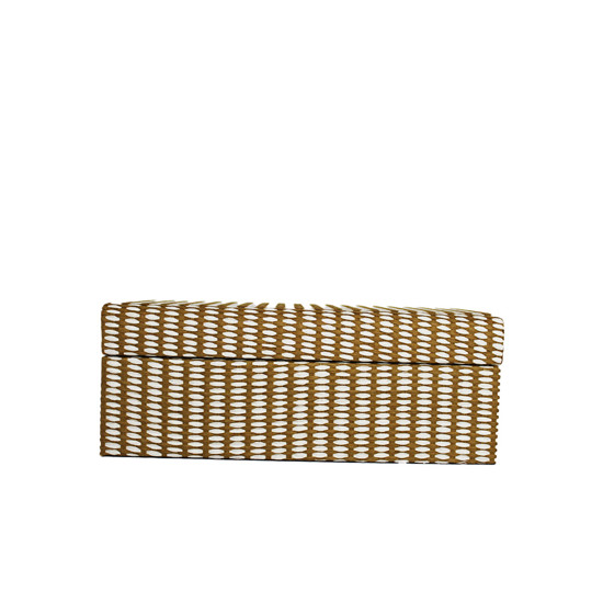 Imagem CAIXA DECORATIVA EM MDF REVESTIDO COR PALHA E BRANCO 13X30X21CM - LUCATTI