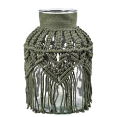 Imagem de VASO DE VIDRO DECORATIVO REVESTIDO EM FIBRA RÚSTICA VERDE 30X19CM - GRILLO - Grillo Ltda